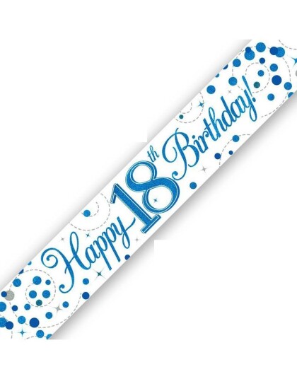 Happy 18th Birthday   2,7 Meter Hvit og Blå Holografisk Banner