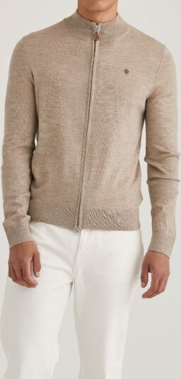 Morris Stockholm merino zip cardigan ullkardigan i marineblå og khaki