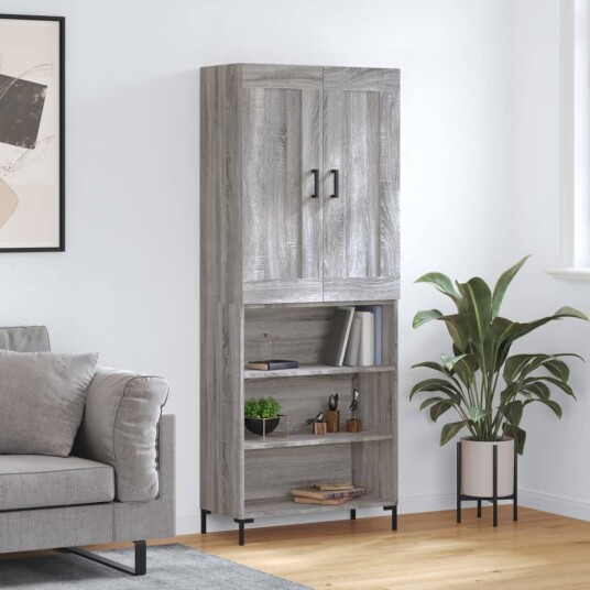 Highboard grå sonoma 69,5x34x180 cm konstruert tre Highboard grå sonoma 69,5x34x180 cm konstruert tre