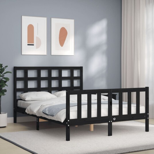 vidaXL Sengeramme med hodegavl svart 140x190 cm heltre