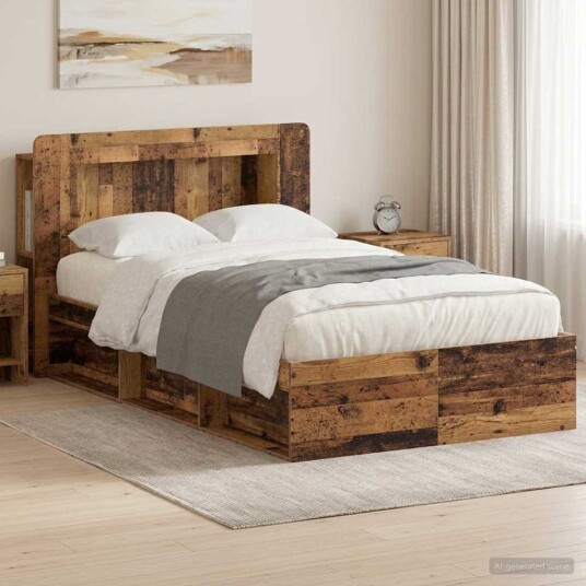 Sengeramme med oppbevaring Gammelt tre 120 x 190 cm Sengeramme med oppbevaring Gammelt tre 120 x 190 cm