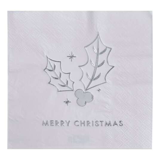 Ginger Ray Hvite Servietter Merry Christmas - 16-pakning