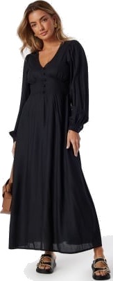 BUBBLEROOM Viscose V-neck Maxi Dress Black 46 BUBBLEROOM Viscose V-neck Maxi Dress Black 46