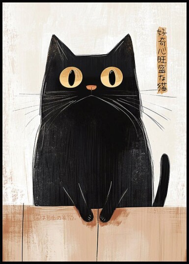 Curious Cat by the Fence Bold Animal Art Plakat Plakat / 40x50cm