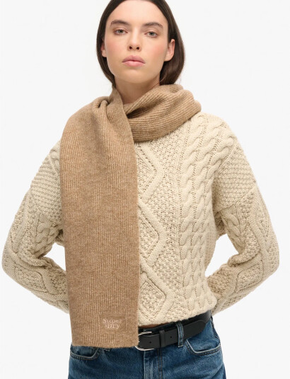 Superdry Soft Rib Knit Scarf - Beige - ONE SIZE Superdry Soft Rib Knit Scarf - Beige - ONE SIZE