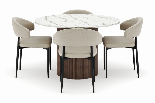 Andrarum Uppveda Rundt Spisebord 120 cm med 4 Sawako Stoler Brun