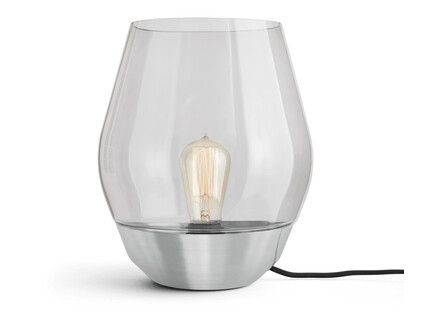 NEW WORKS Bowl Bordlampe Rustfritt Stål & Røyket Glasskjerm