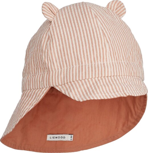 Liewood Gorm Reversible Seersucker Sun Hat With Ears   Coral   1 2Y