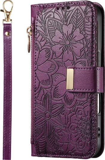 Trolsk Lommebokdeksel med Blomster (iPhone 16 Pro Max) Lilla