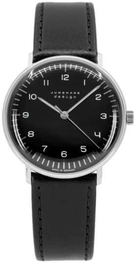 Junghans Dameklokke 27/3702.02 Max Bill Sort/Lær Ø34 mm
