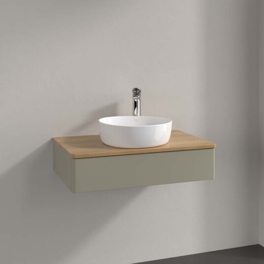 Villeroy & Boch Antao Servantskap med 1 skuff 80x50x19 cm u/lys Steingrå/Eik Villeroy & Boch Antao Servantskap med 1 skuff 80x50x19 cm u/lys Steingrå/Eik