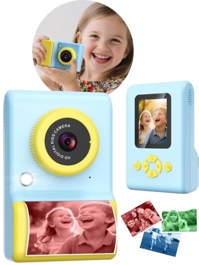 Kids Instant Print Kamera Barnekamera Med Utskrift Og 32gb Blå