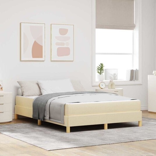 Boksfjær Seng Krem brun 140 x 190 cm Stoff konstruert tre
