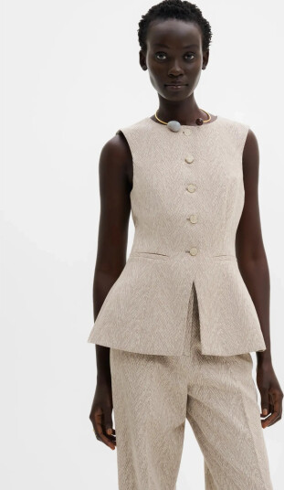 Malina Cim Peplum Jacquard Vest Beige 36