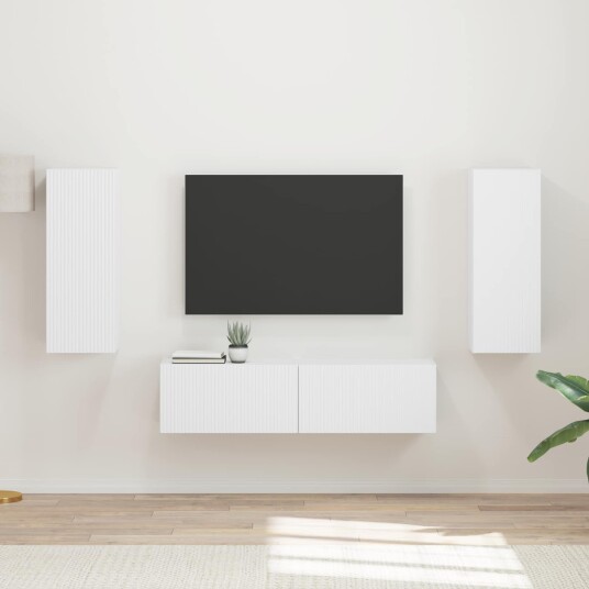  TV benksett Veggmontert 2 pcs Hvit Konstruert tre