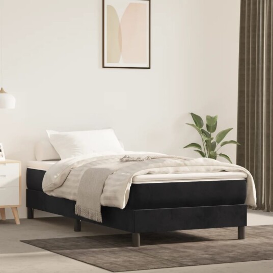 vidaXL Sengeramme boksfjær svart 90x190 cm 3FT Single fløyel