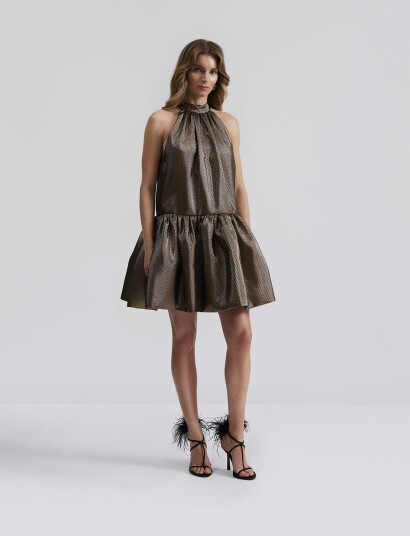 Malina Flora Halterneck Mini Dress Gold M