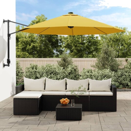 vidaXL Veggmontert parasoll gul 290 cm