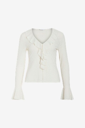 Vila Topp viBika Frill V neck Top Hvit