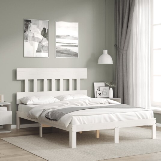 vidaXL Sengeramme med hodegavl hvit 140x190 cm heltre