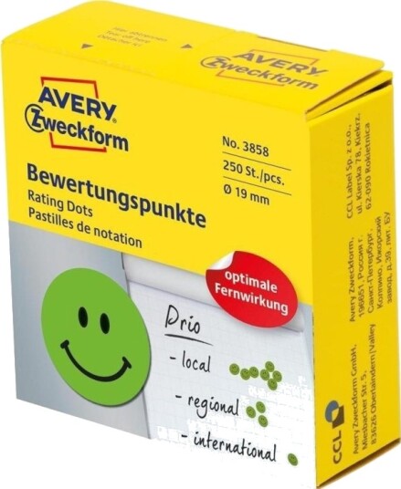 Avery 3858 Grønn Sirkel Permanent Papir 1,9 Cm 250 Stykker