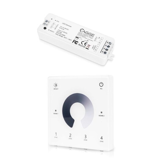 Driver for LED stripe AGGE Single Colour Controller RF 2,4 GHz Driver + Fjernkontroll Dimming Wall Mount Touch Panel Driver for LED stripe AGGE Single Colour Controller RF 2,4 GHz Driver + Fjernkontroll Dimming Wall Mount Touch Panel
