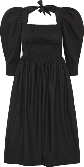 GANNI Cotton Poplin Open Neck Smock Dress Black 42 GANNI Cotton Poplin Open Neck Smock Dress Black 42