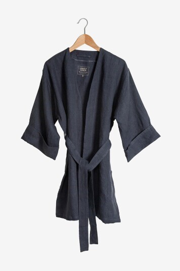 Lovely Linen   Kimono Lovely Long i vasket lin   Grå