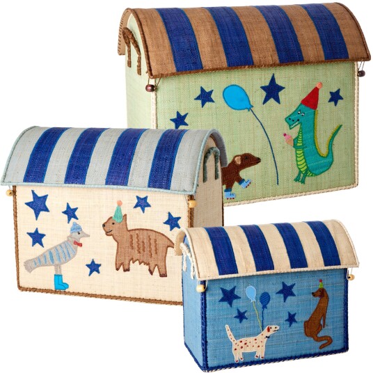 Rice Large Set of 3 Toy Baskets Blue Party Rice Large Set of 3 Toy Baskets Blue Party