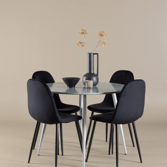 Venture Home Spisegruppe Venture Home Plaza Ø100 med 4 stk Polar Stoler Fløyel GR24374