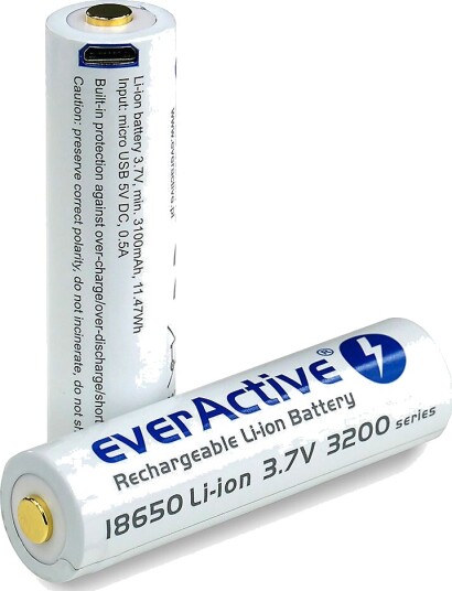 EverActive Professional oppladbart 18650 lithiumbatteri med Micro USB 3200mAh