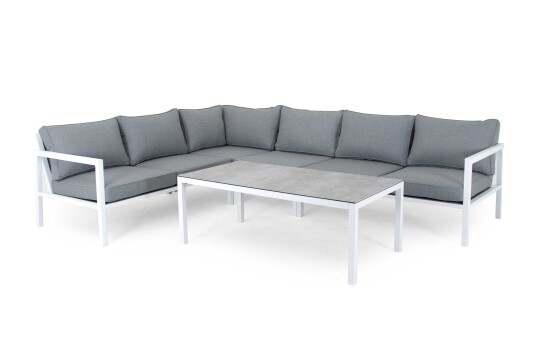 Brafab Belfort sofagruppe Hvit med grå pute 2 2 seters moduler hjørne senter & bord 140x70 cm
