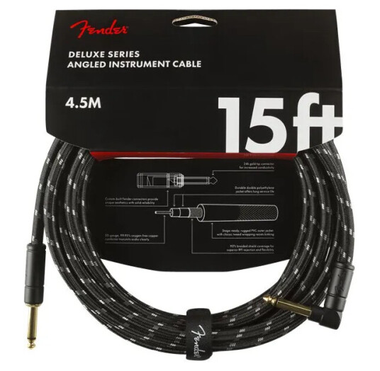 Fender Deluxe Series Instrument Cable Straight/angle 15' Svart Tweed Fender Deluxe Series Instrument Cable Straight/angle 15' Svart Tweed