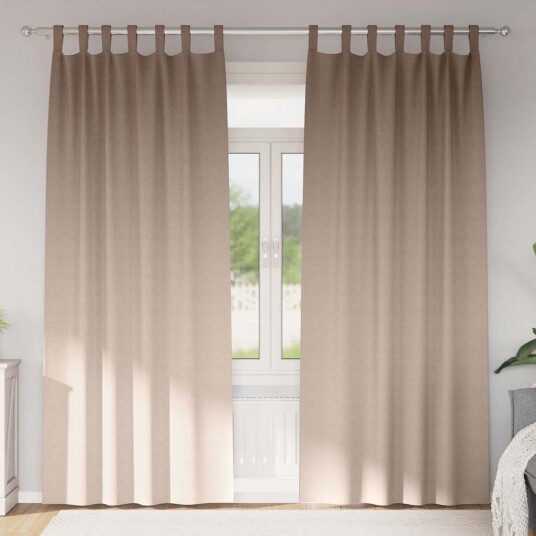 Gardiner med gardiner 2 pcs Gråbrun Polyester Gardiner med gardiner 2 pcs Gråbrun Polyester