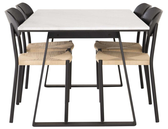 Venture Design Estelle & Polly spisegruppe Hvit/svart 4 st stoler & bord 140 x 90 cm