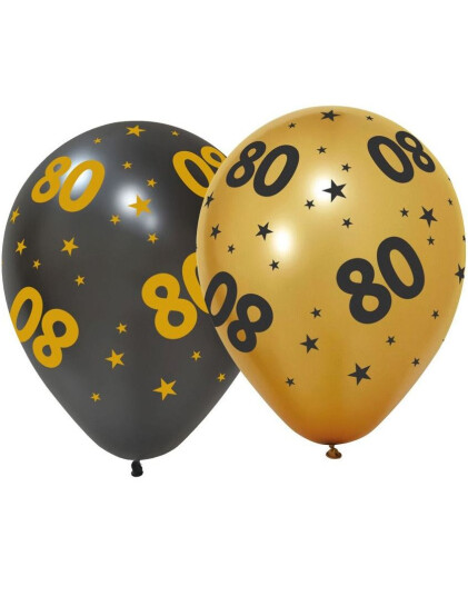 6 stk 80 års Feiring Ballonger 30 cm - Svart og Gull