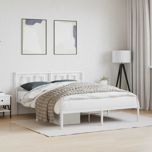 vidaXL Sengeramme i metall med sengegavl hvit 150x200 cm