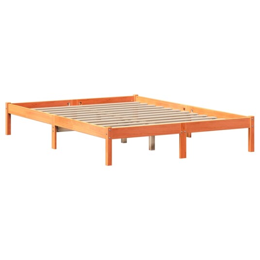 Seng med bokhylle uten madrass voksbrun 120x190 cm heltre furu 8721158603869