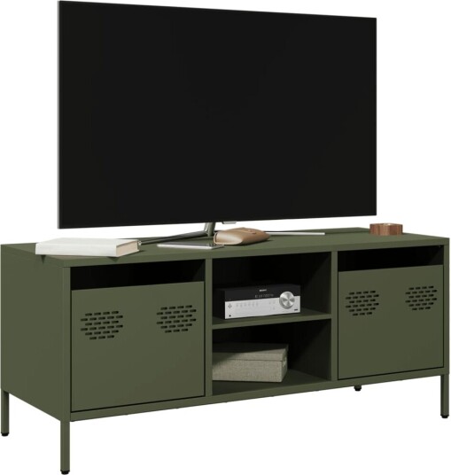 TV-benk olivengrønn 101,5x39x43,5 cm kaldvalset stål 8721102930591