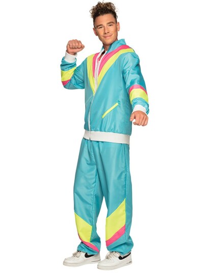 Neon Blå 80 talls Grilldress med Lommer til Mann
