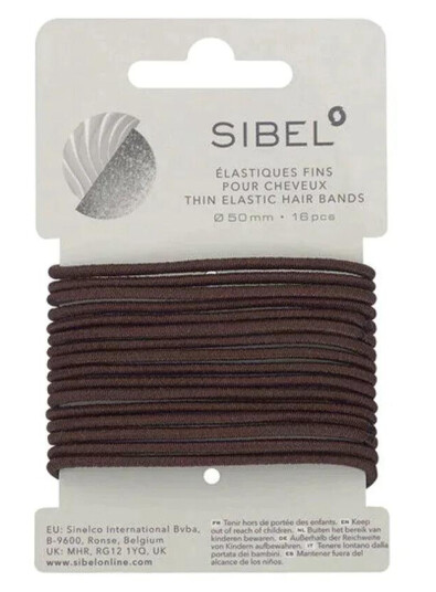 Sibel Elastic Thin Hair Bands 16 stk Brown