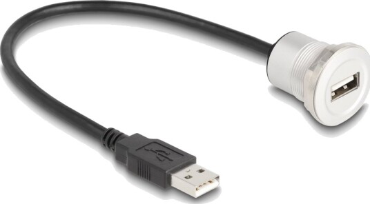 Delock Usb Forlengelseskabel Usb Hann Til Usb Hunn Panelmonterbar Usb 2.0 30 CM22 Thread Svart Sølv
