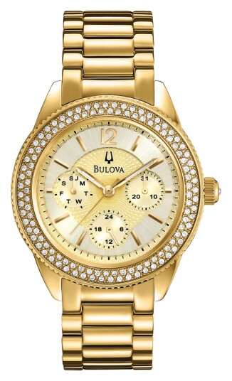 Bulova Dameklokke 97N102 Crystal Gull/Gulltonet stål Ø38 mm