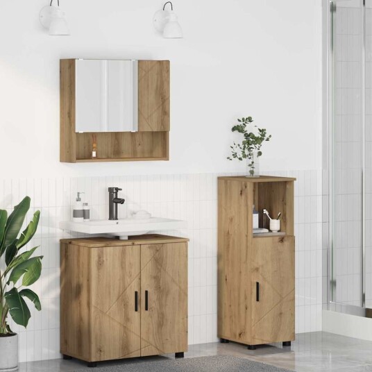 Baderomsinnredningssett Veggmontert med dør 3 pcs Artisan Eik