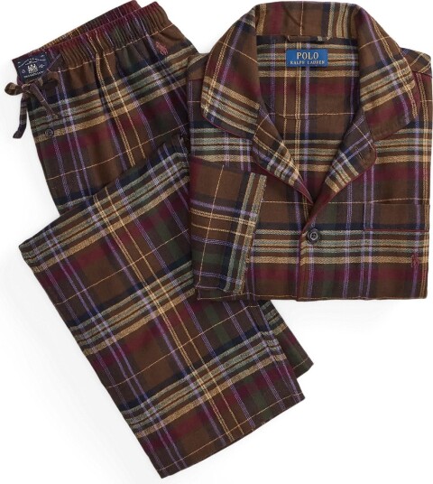 Polo Ralph Lauren Plaid Flannel Sleep Set BROWN GREEN PLAID S