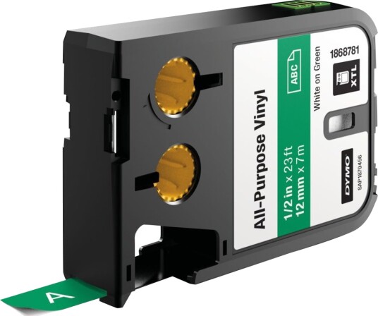 Dymo Xtl All Purpose Vinyl Hvitt På Grønt Rull 1,2 Cm X 7,5 M 1 RullEr Merkelapper For Xtl 300 500