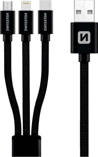 Usb-Kabel Swissten Usb-A Til Usb-C + Microusb + Lightning 1,2 M Svart 72501101 Usb-Kabel Swissten Usb-A Til Usb-C + Microusb + Lightning 1,2 M Svart 72501101
