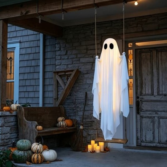 Halloween Hengende Spøkelse på Huske med Lysslynge og Fjernkontroll