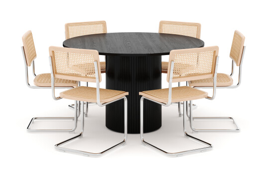 Scandinavian Choice Kopparbo Spisebord Rundt 130 cm med 6 stk Build Matstkolar Svart