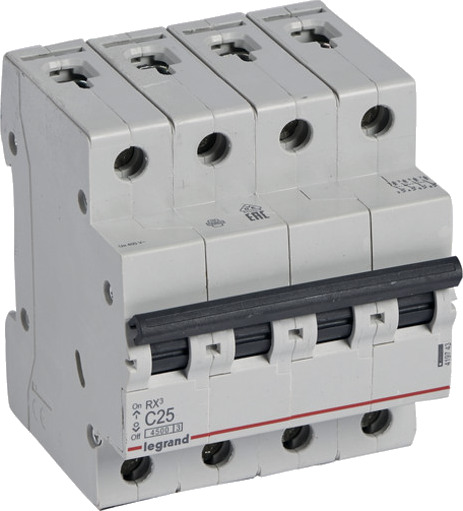 Legrand 3 stk RX³ MCB automatsikring C25 4P 4M 4,5kA